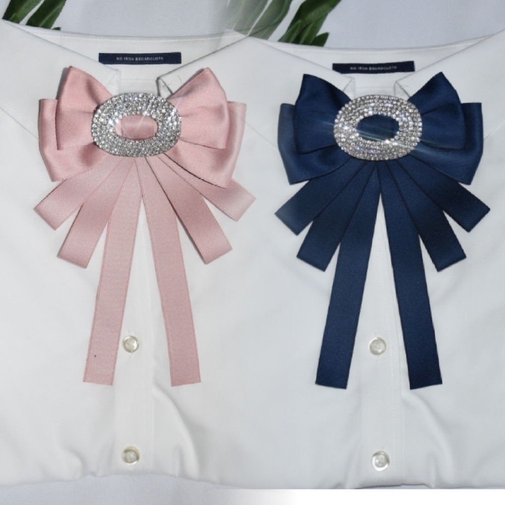 2 Pieces of Women Brooch Pre-tied Bowknot Pin Bow Ties with Rhinestones - Picture 5 of 11